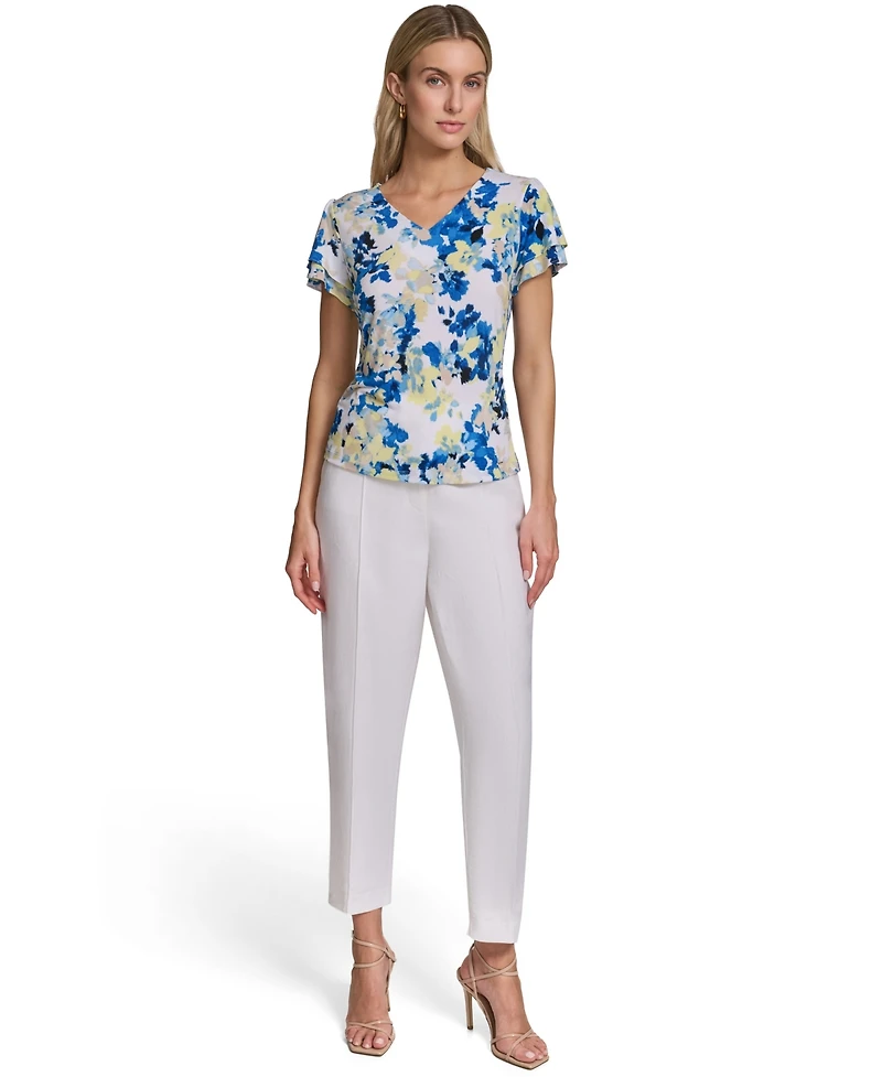 Calvin Klein Petite V-Neck Ruffle-Sleeve Top