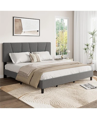 gaomon California King Platform Bed with Adjustable Headboard, Linen Upholstered Frame, Wood Slats