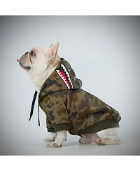 Aronkl Camo Dog Hoodie Extra Warm Fleece Lining Stretchy Fit with Shark Graphic Leash Hole