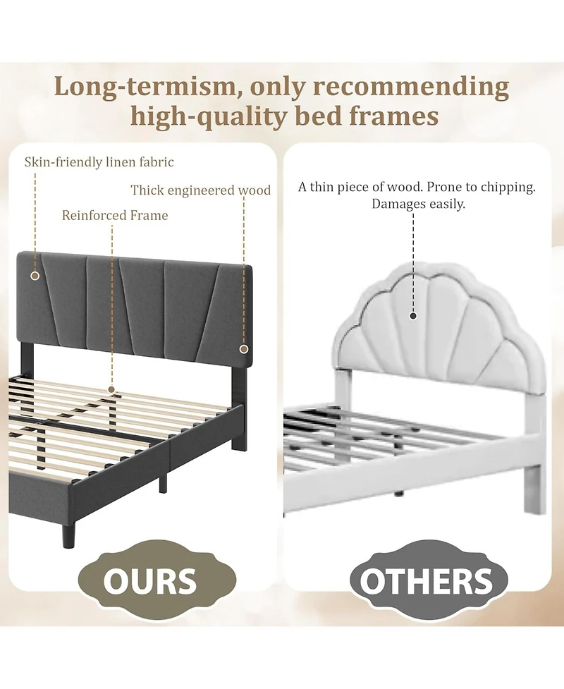 gaomon Linen Upholstered Platform Bed Frame with Adjustable Headboard, Wooden Slats Support, No Box Spring Needed, Easy Assembly.