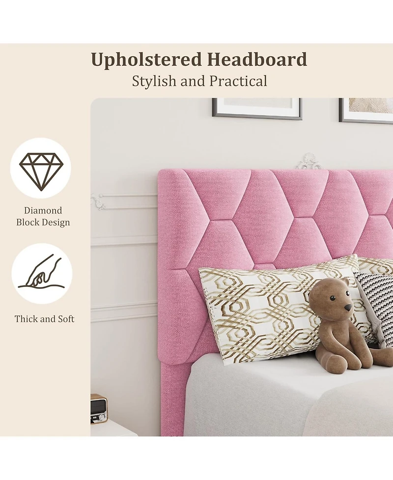 gaomon Bed Frame with Adjustable Upholstered Headboard, Modern Design with Wooden Slats and Triangular Legs, Easy Assembly