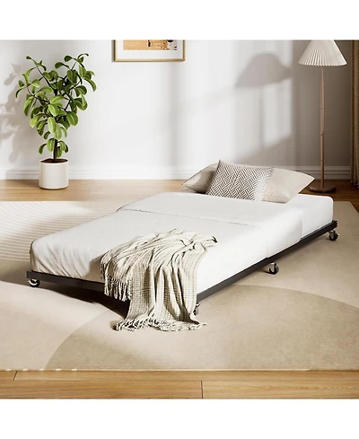 gaomon Twin Size Metal Roll-Out Trundle Bed Frame with Wheels, Strong Steel Slats Support, Space-Saving Guest Bed