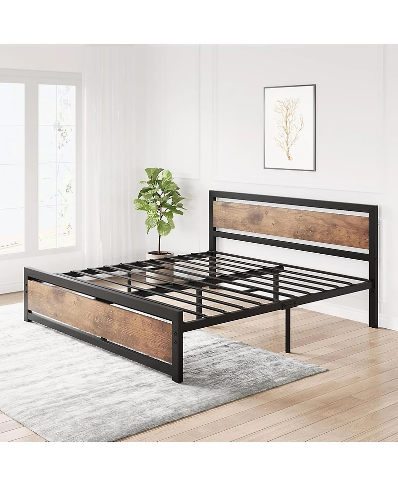gaomon Bed Frame Platform with Headboard Industrial Style Heavy Duty Metal Slats No Box Spring Needed Easy Set Up Wooden