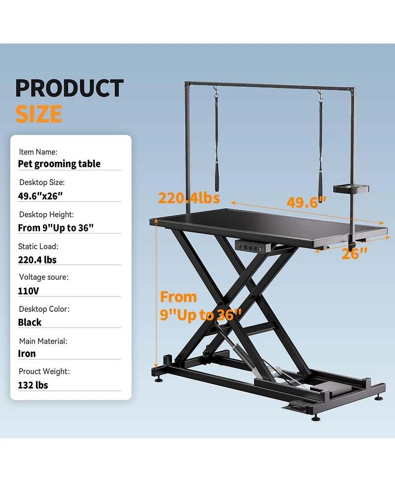 Aostirmotor 50" Black Professional Electric Dog Grooming Table Height Adjustable with Arm and Tool Organizer