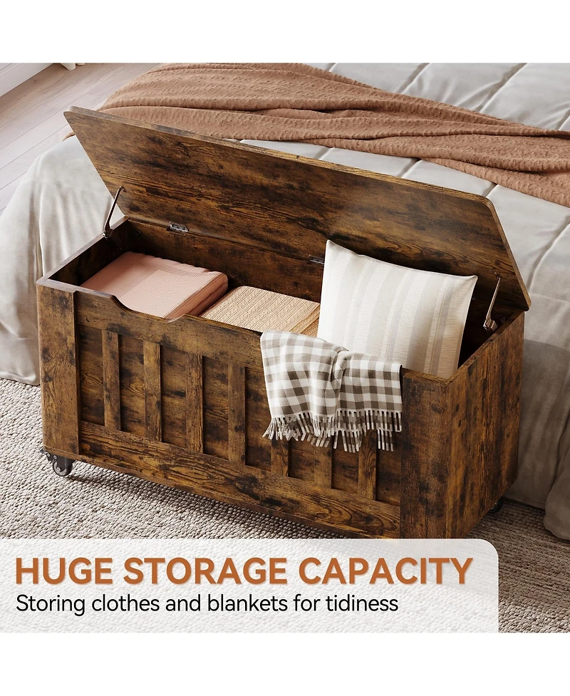 gaomon 39.4" Rolling Wooden Storage Chest and Blanket Bench with Safety Hinges