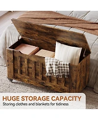 gaomon 39.4" Rolling Wooden Storage Chest and Blanket Bench with Safety Hinges