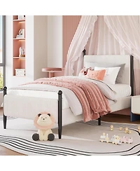 gaomon Twin Upholstered Bed Frame with Velvet Headboard, Corduroy Platform, Wood Slats