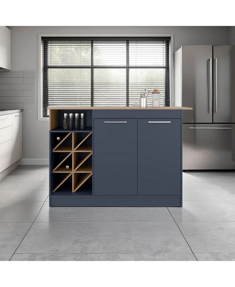 Fm Furniture Oker kitchen cabinet with island, bottle rack, and shelves for organizing your home