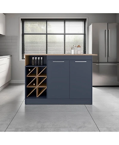 Fm Furniture Oker kitchen cabinet with island, bottle rack, and shelves for organizing your home