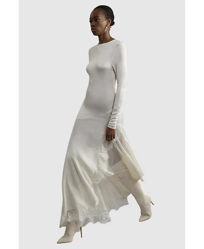 Karen Millen Women's Slinky Lace Asymmetric Maxi Dress