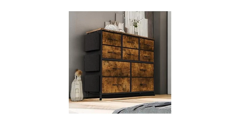 gaomon 10 Drawers Fabric Storage Drawer, Dressers & Chest of Drawers with Side Pockets, Hooks, Wood Tabletop for Closet, Living Room