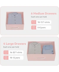 gaomon 10 Drawers Fabric Storage Drawer, Dressers & Chest of with Side Pockets, Hooks, Wood Tabletop for Closet, Living Room