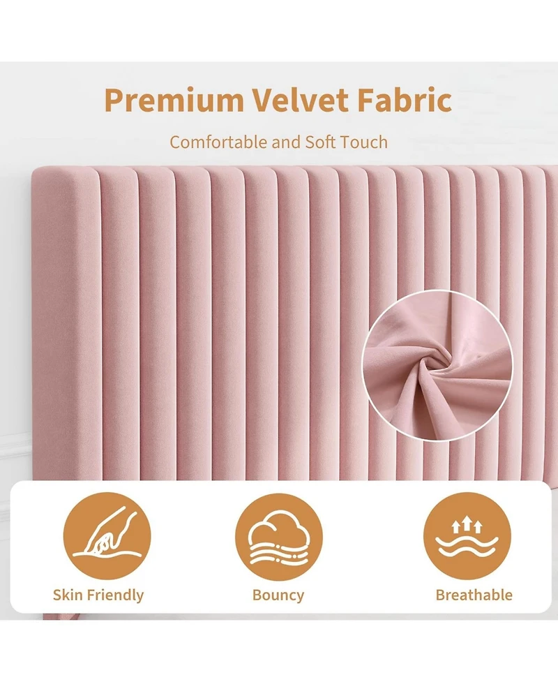 gaomon Full Size Velvet Platform Bed Frame with Vertical Channel Tufted Adjustable Headboard, Wooden Slats Support, No Box Spring