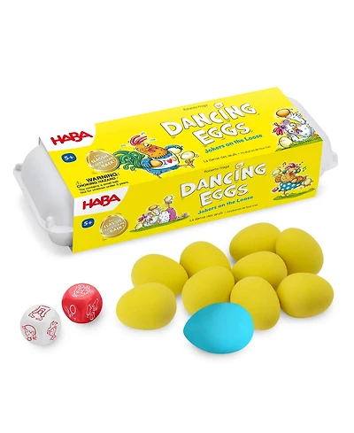 Haba Dancing Eggs: Active Kids Game for Ages 5+, Award-Winning Fast-Paced Party Games for Adults and Family with Bouncing Rubber Eggs and Dice