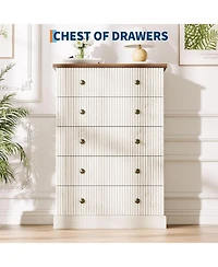 gaomon 5 Drawer Tall Dresser for Bedroom, Fluted Vertical Chest of Drawers