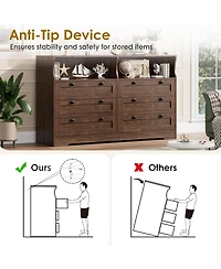 gaomon 6 Drawer 55 Inch Bedroom Dresser with Led Lights Plus Power Outlet Modern Wood Tv Dresser Storage Organizer