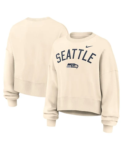 Nike Women's Natural Seattle Seahawks Oversized High Hip Legacy Arch Phoenix Fleece Sweatshirt