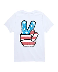 Hybrid Boys' 8-20 Instant Message Usa Flag Peace Short-Sleeve Graphic T-Shirt