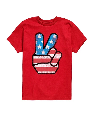 Hybrid Boys' 8-20 Instant Message Usa Flag Peace Short-Sleeve Graphic T-Shirt