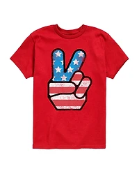 Hybrid Boys' 8-20 Instant Message Usa Flag Peace Short-Sleeve Graphic T-Shirt