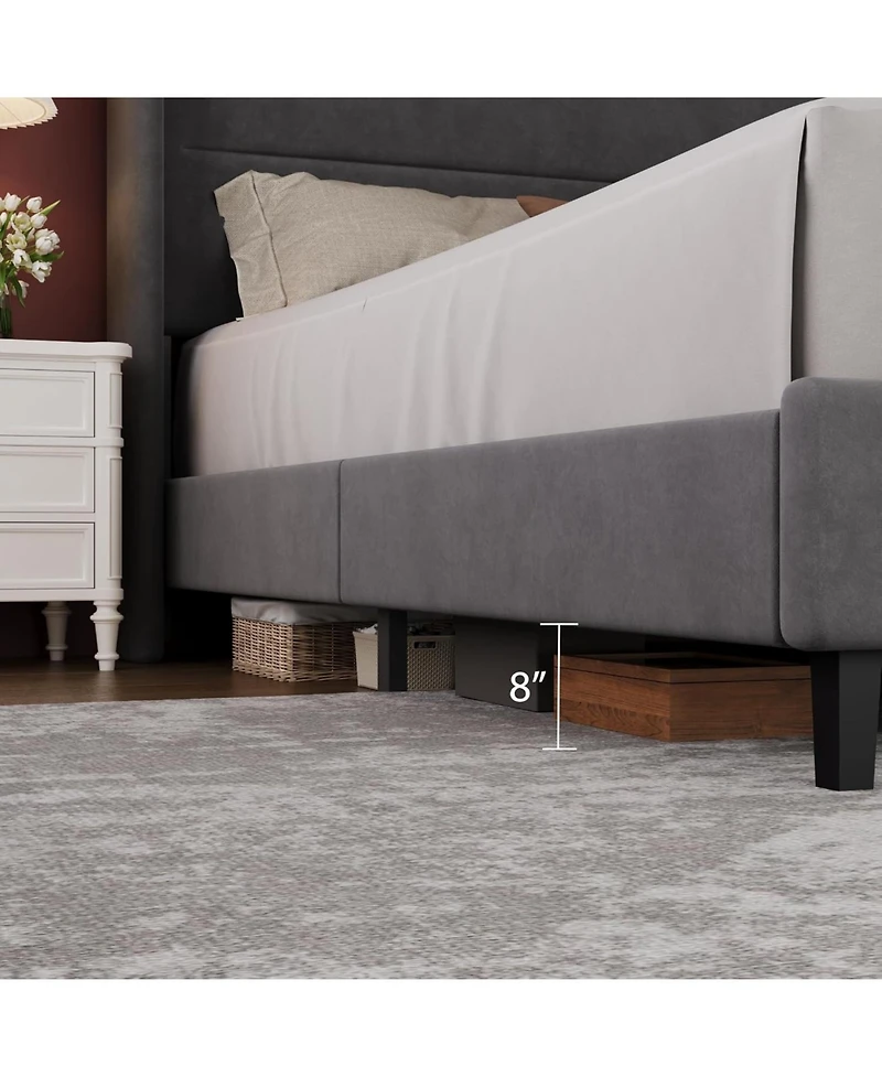 gaomon King Velvet Bed Frame with Wingback Headboard, Upholstered Platform Bed with Wood Slats