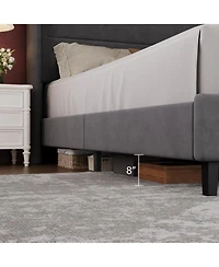 gaomon King Velvet Bed Frame with Wingback Headboard, Upholstered Platform Bed with Wood Slats