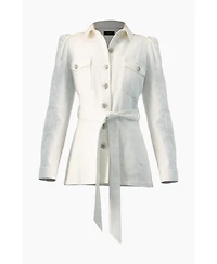 Ivonne Women's Long Biker Jacket with Belt