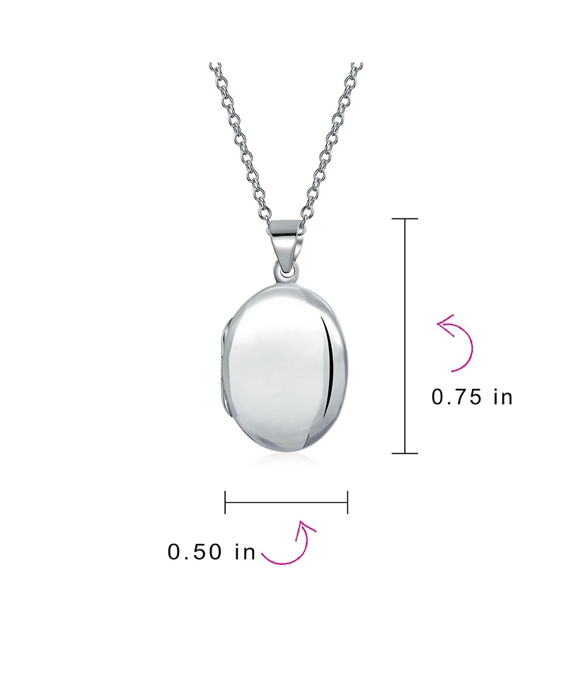 Bling Jewelry Petite Simple Plain Oval Photo Locket .925 Sterling Silver Necklace Pendant