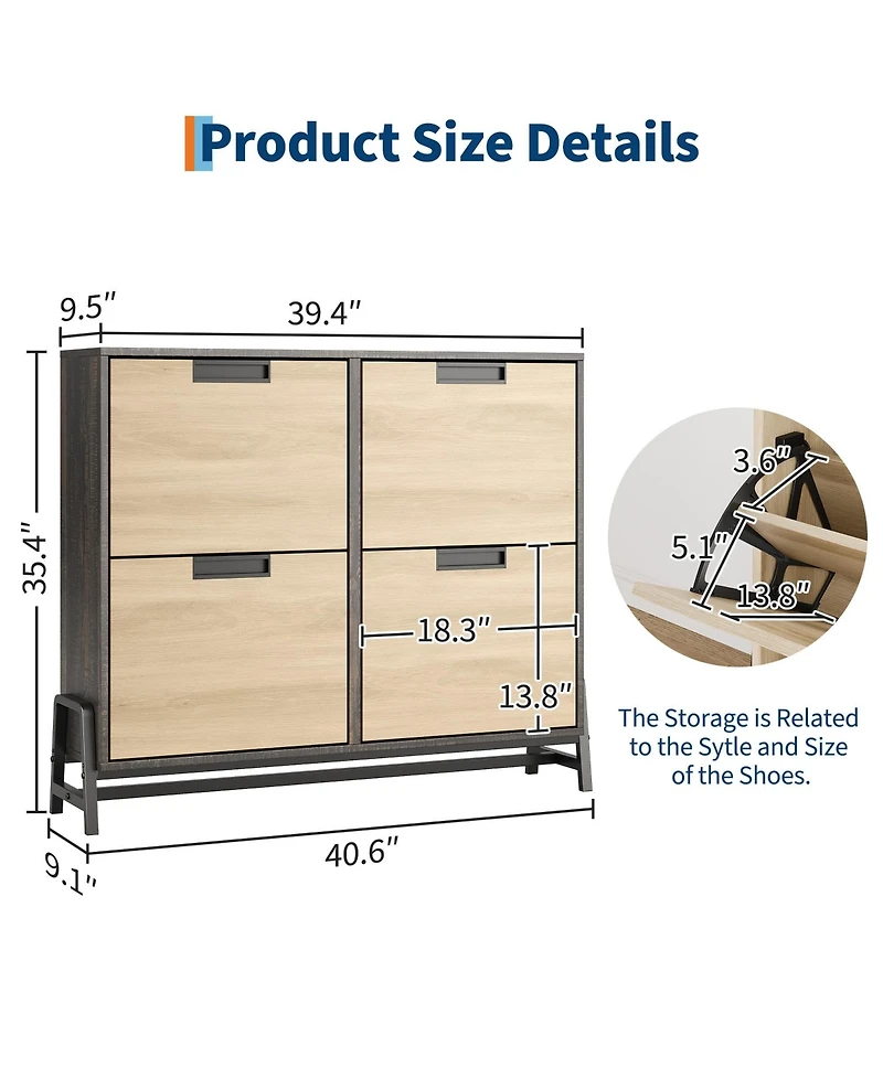 Homfan Shoe Cabinet Storage for Entryway, Narrow Shoe Organizers, Freestanding with Metal Legs, Shoe Rack with 3-Tier Adjustable Shelves