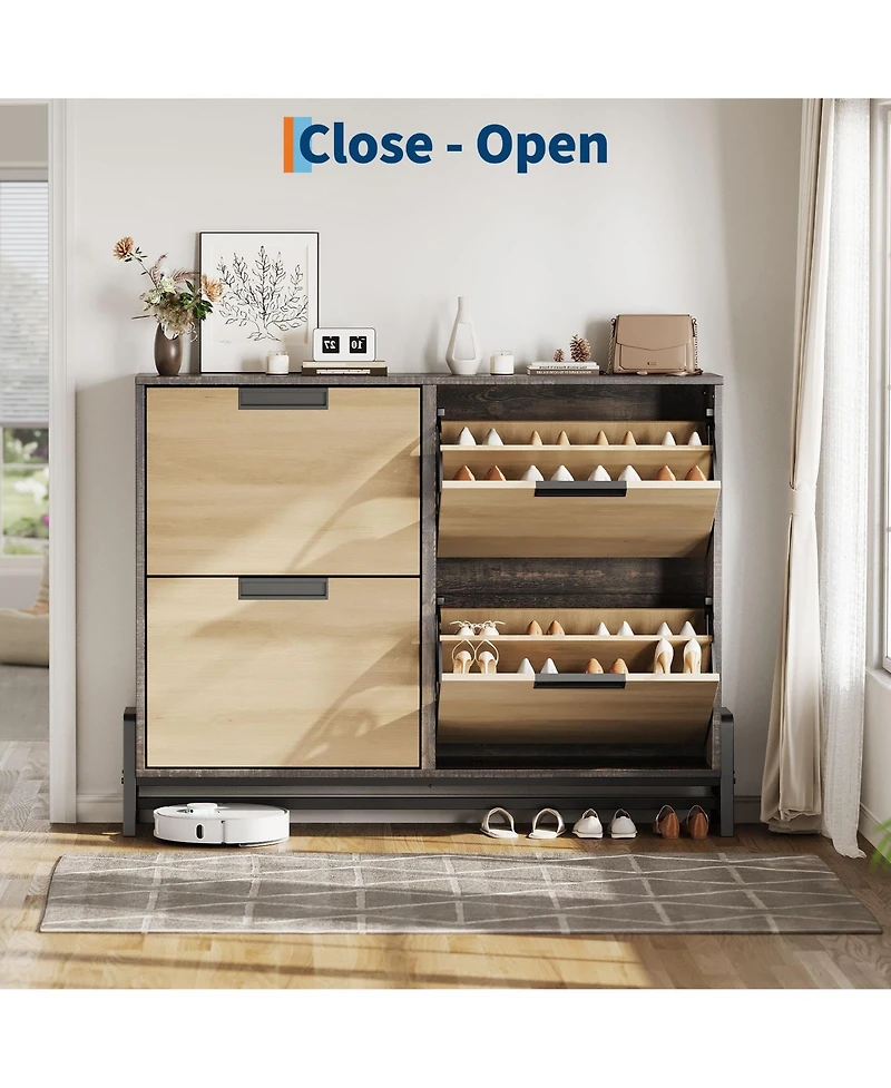 Homfan Shoe Cabinet Storage for Entryway, Narrow Shoe Organizers, Freestanding with Metal Legs, Shoe Rack with 3-Tier Adjustable Shelves