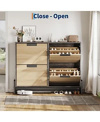 Homfan Shoe Cabinet Storage for Entryway, Narrow Shoe Organizers, Freestanding with Metal Legs, Shoe Rack with 3-Tier Adjustable Shelves