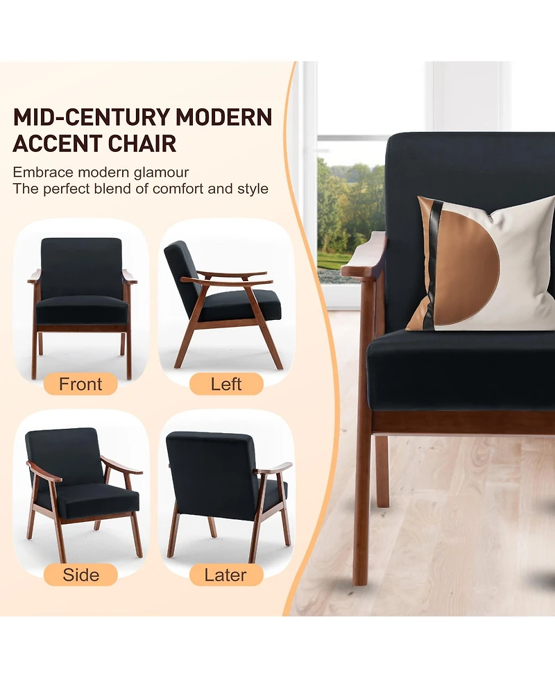 Clihome Modern Accent Chair, Living Room Chair with Solid Wood Frame, Lounge Wingback