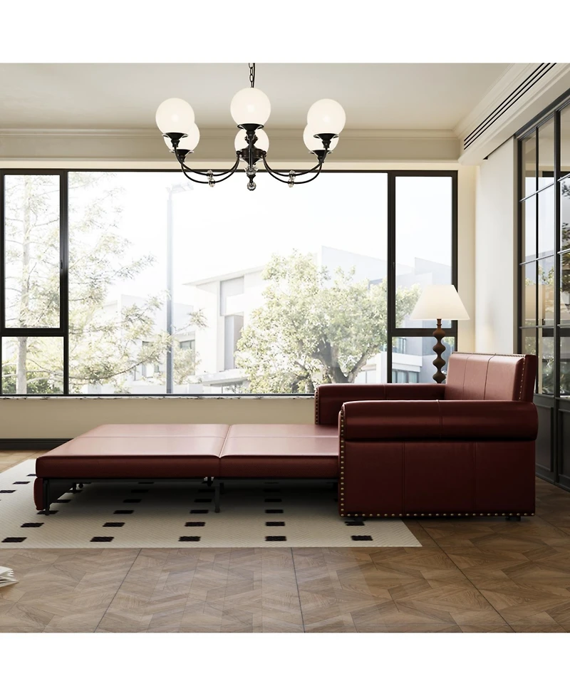 Streamdale Furniture Chesterfield Sleeper Sofa Bed, Pull Out, Faux Leather, Nailhead Trim