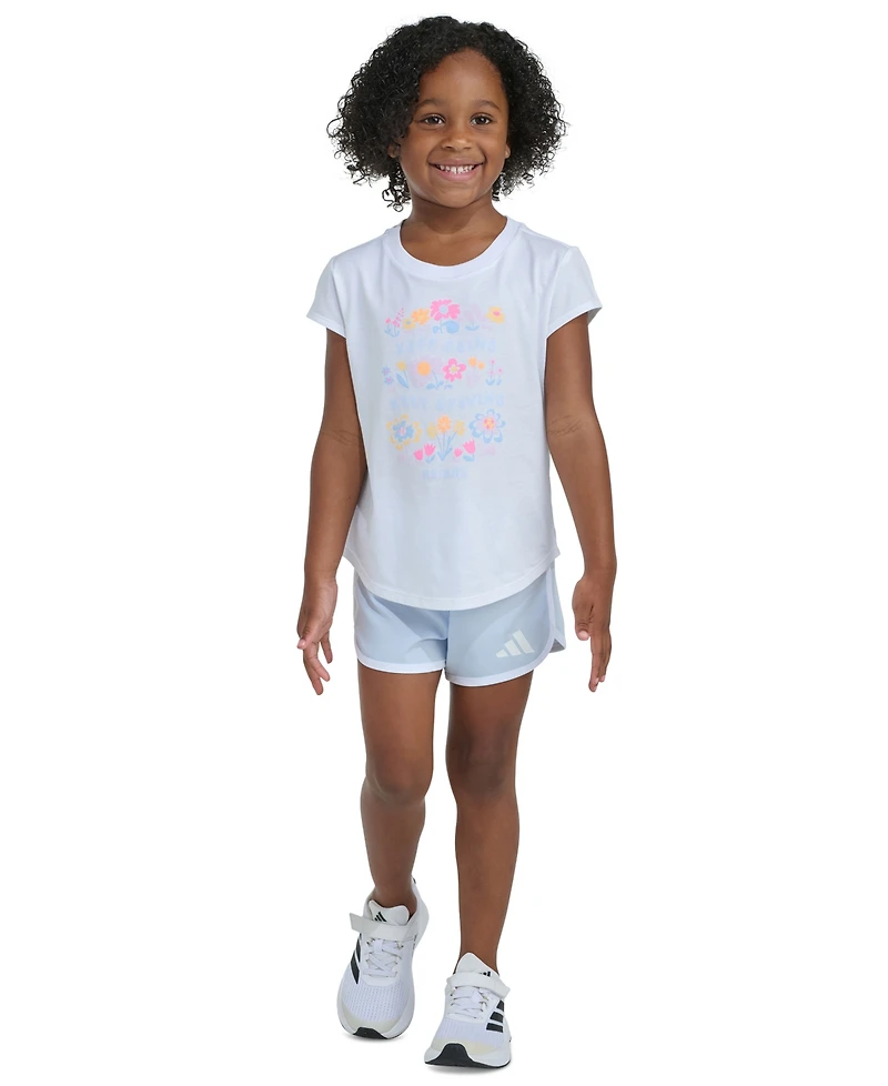 adidas Girls' 2T-6X Short-Sleeve T-Shirt and Woven Shorts, 2-Piece Set