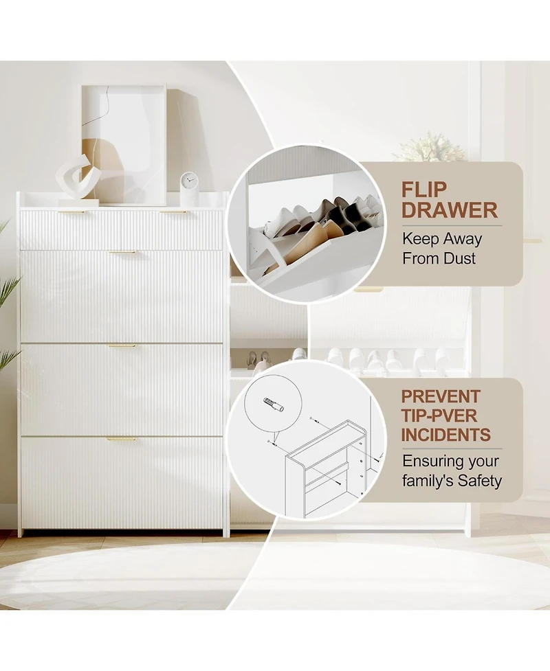 gaomon Slim Freestanding Fluted Shoe Cabinet with 2 Flip Drawers and Adjustable Shelf