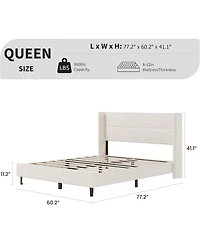 gaomon Queen Velvet Bed Frame with Wingback Headboard, Upholstered Platform Bed with Wood Slats
