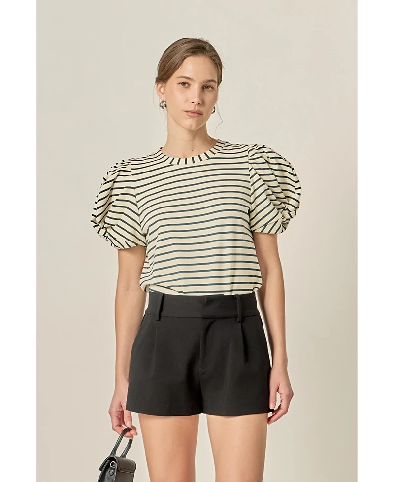 English Factory Women's Puff Sleeve Knit Cotton Top