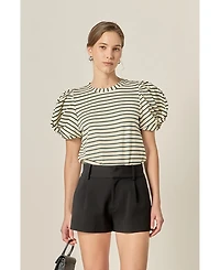 English Factory Women's Puff Sleeve Knit Cotton Top