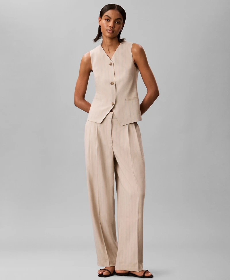 Calvin Klein Women's Mid-Rise Pinstripe Wide-Leg Pants