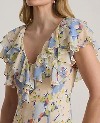 Lauren Ralph Women's Floral Print V-Neck Maxi Dress