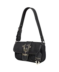 True Religion Double Pocket Denim Satchel with Horseshoe Hardware