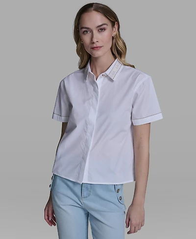 Karl Lagerfeld Paris Women's Short-Sleeve Collared Top