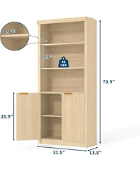 gaomon Tall Bookshelf and Bookcase, Wooden Bookcase with Doors, Modern Bookcase with Large Storage Cabinet, 5-Shelf Adjustable Top Shelve