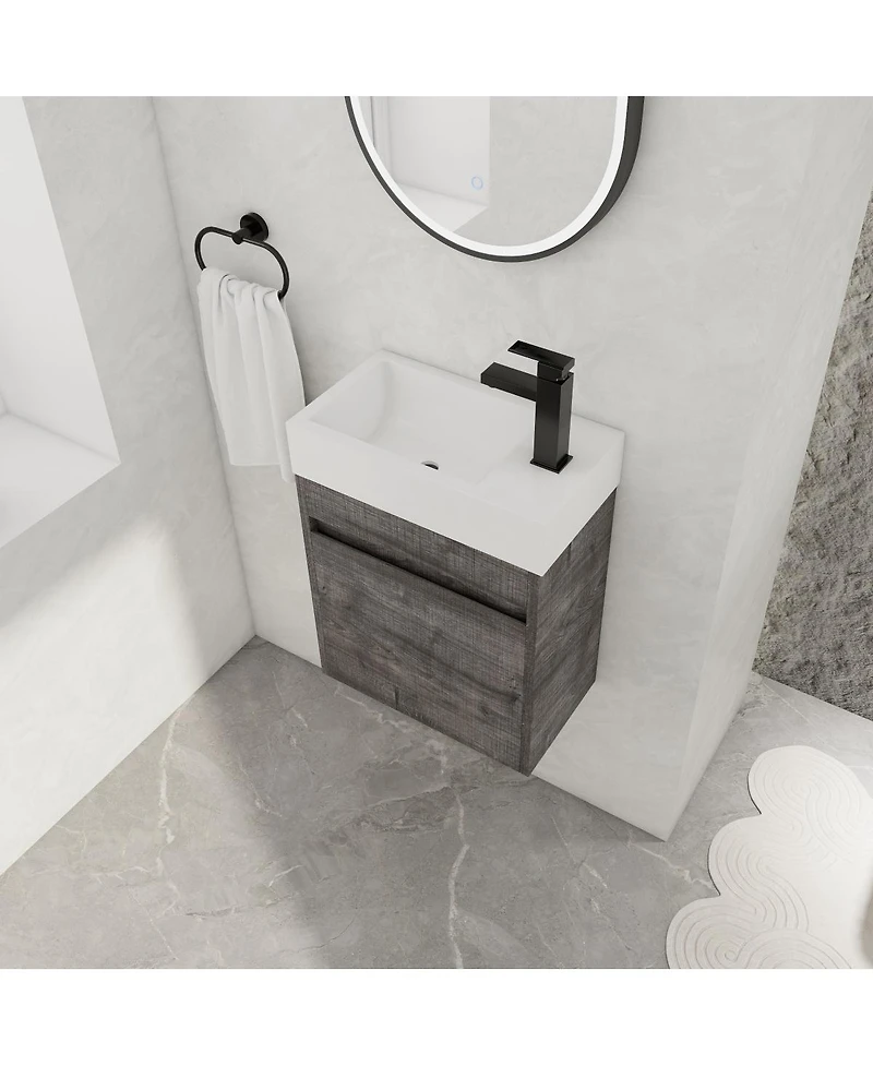Sillysis 18" Wall Mounted Bathroom Vanity with Resin Sink, Soft Close Door & Ample Storage for Small Spaces