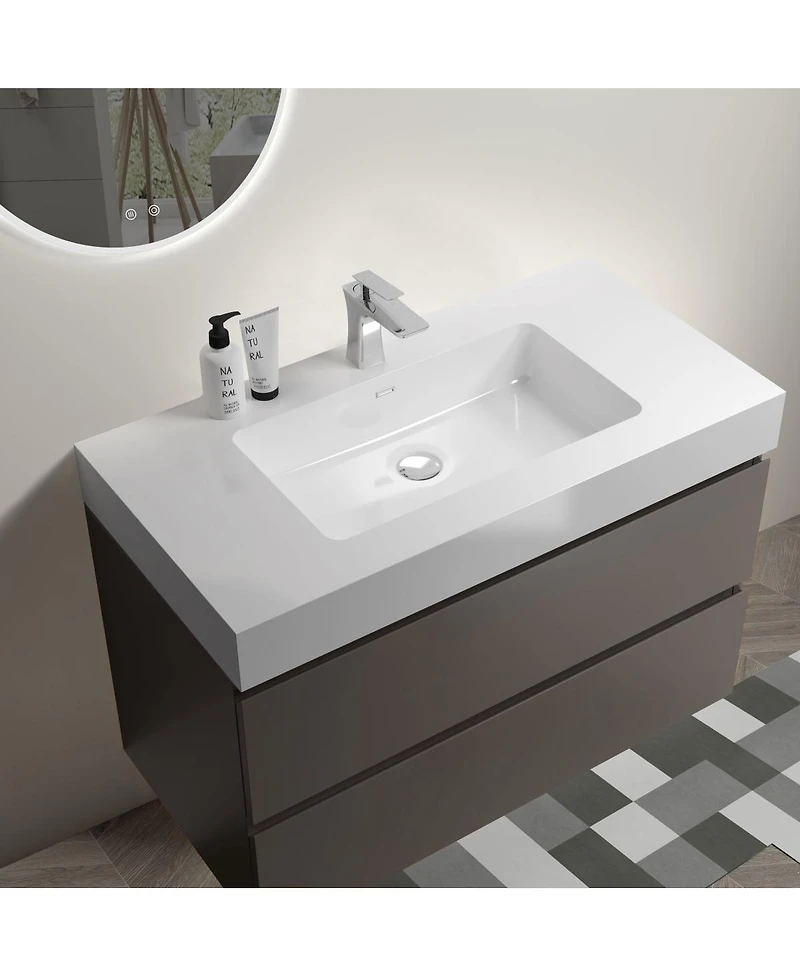 Sillysis 36" Gray Floating Bathroom Vanity with Double Soft Close Drawers, Handle-Free Design & Large Storage for Modern Bathrooms