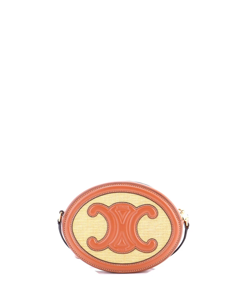 Pre-Owned Celine Triomphe Oval Crossbody Bag Straw and Leather