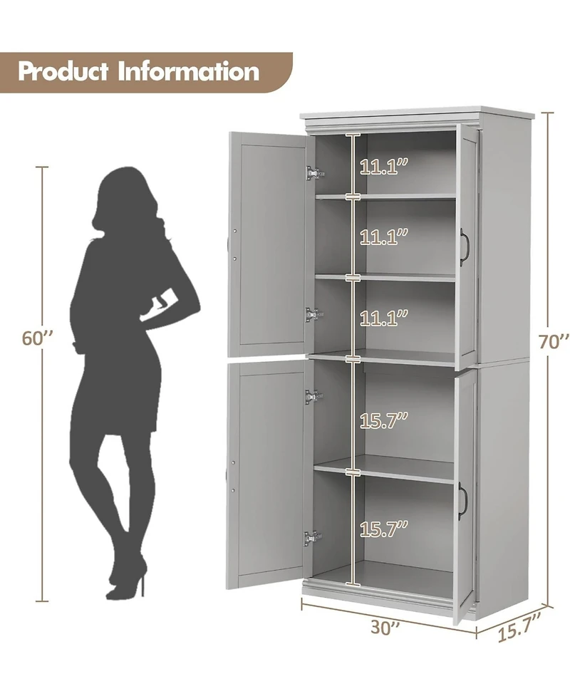 gaomon Pantry Cabinet, Freestanding Kitchen Storage Cabinet,70 Cupboard, Tall Cabinet with Doors and Adjustable Shelves