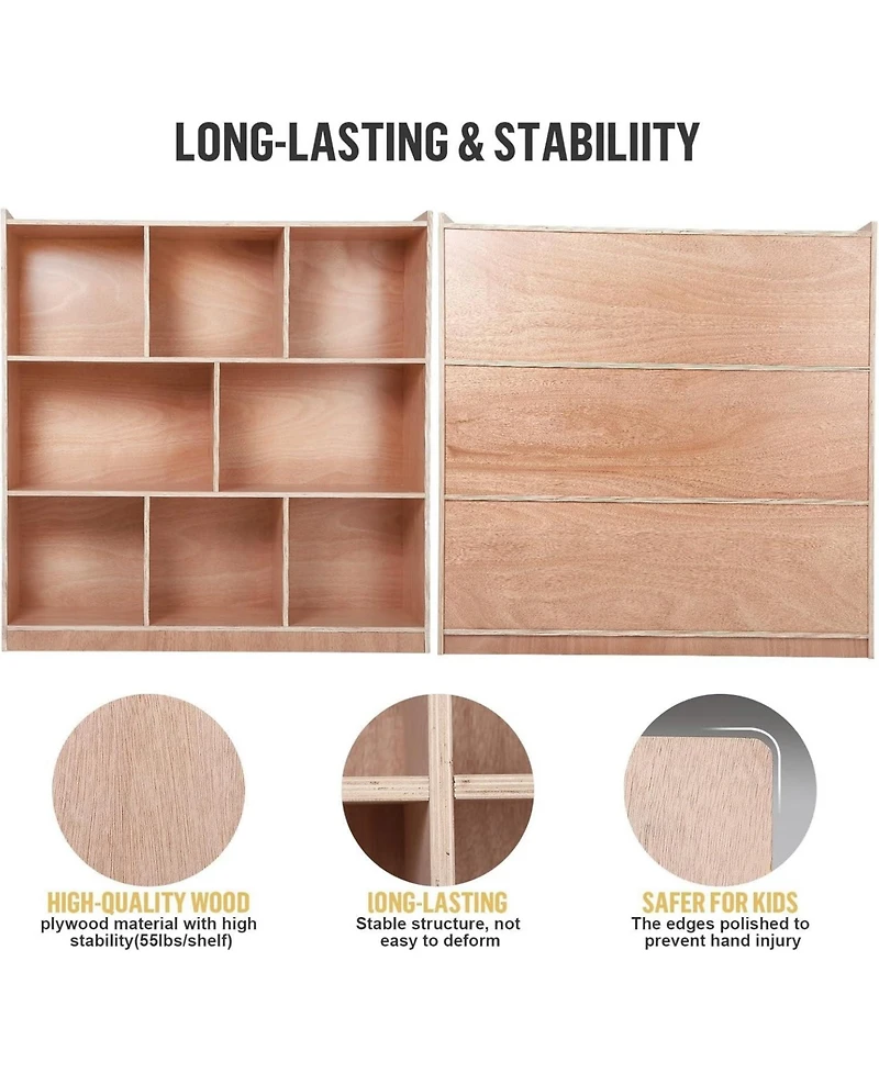 gaomon Sturdy 8-Section Classroom Cubby for Toy, Smooth Glaze Cubby for Kids, 8 Cubbies, with 2 Storage Boxes