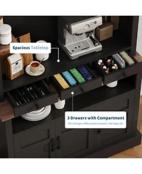 gaomon Coffee Bar Cabinet with Led Light, 72 Tall Farmhouse Hutch Storage, Sideboard Buffet Microwave Stand