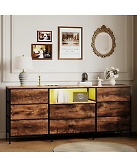 gaomon Tv Stand Dresser for 45-65 Inch Tv, Entertainment Center with Led Lights, 8 Fabric Drawers, Metal Frame Storage Cabinet